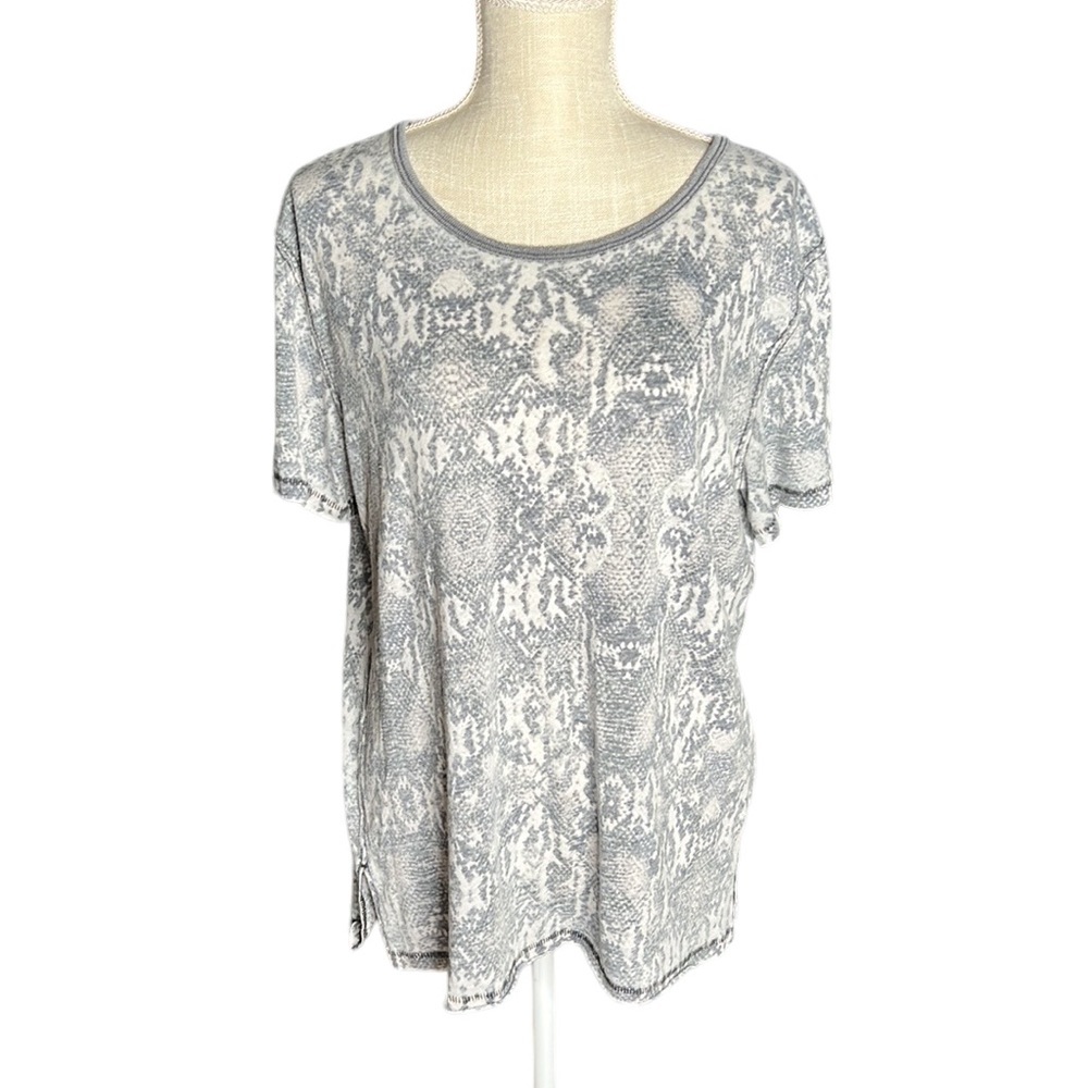 Free People Tourist Beige Snake Print Short Sleeve Shirt Gray White Womens S